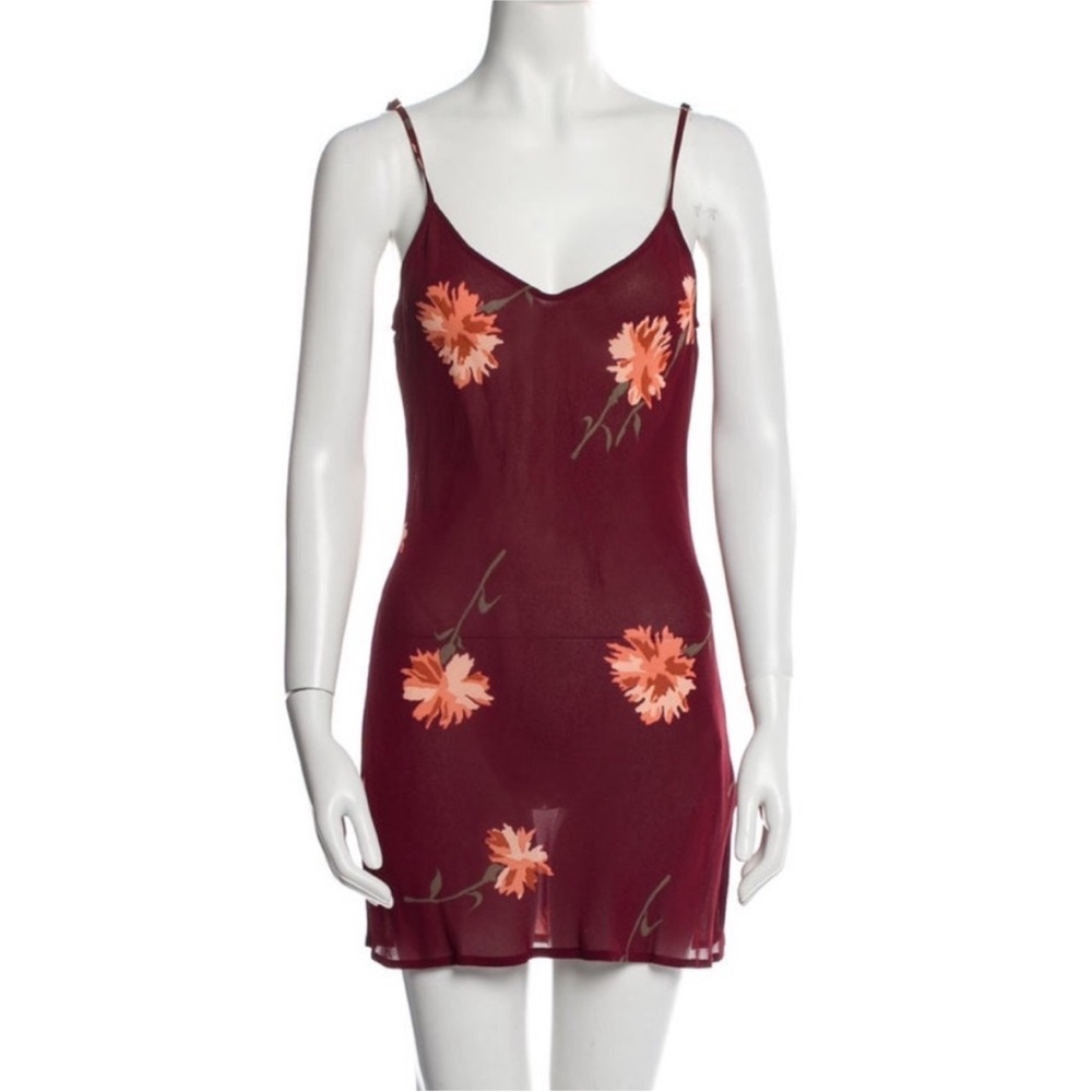 REFORMATION RED FLORAL SANTIAGO MINI DRESS. Size small.